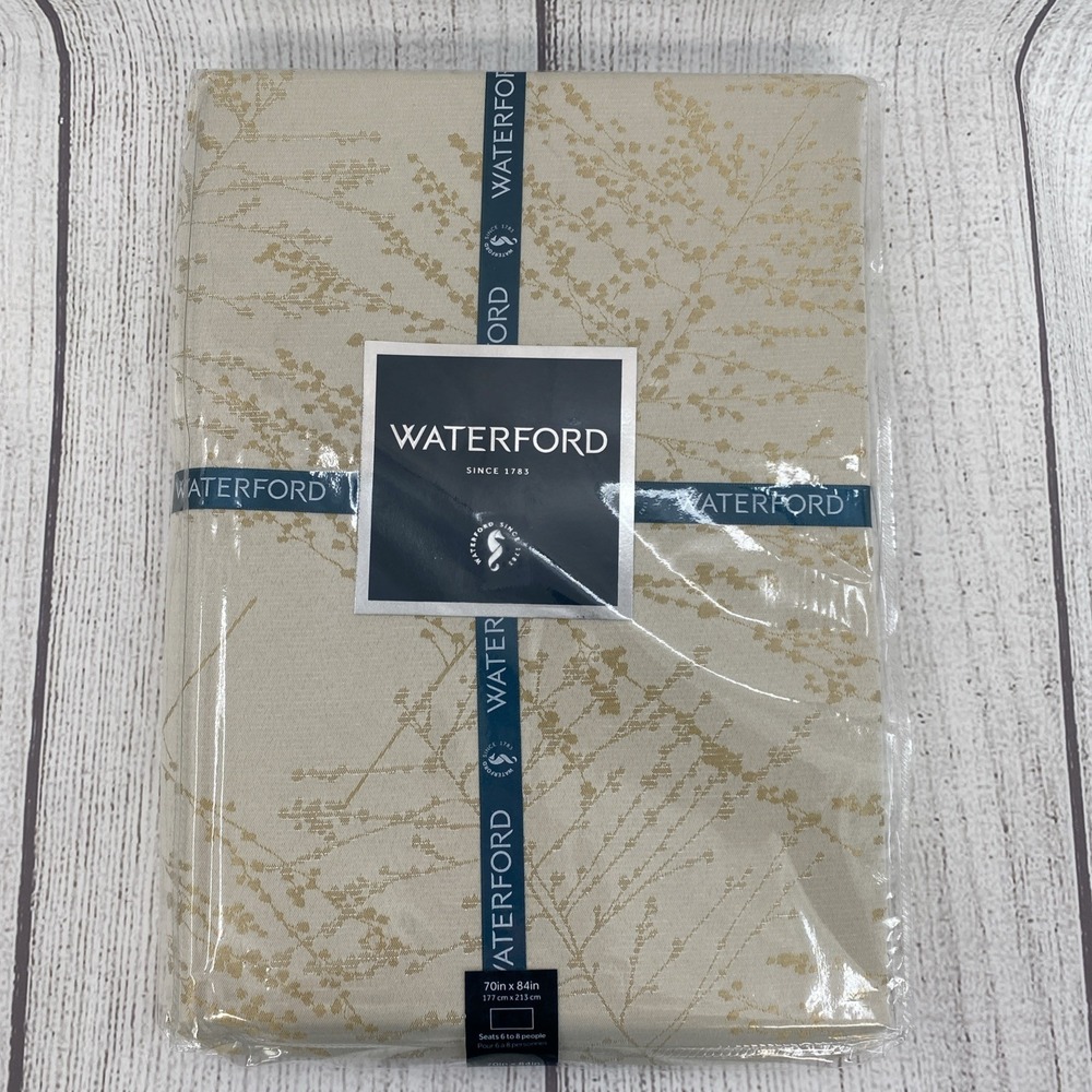 Waterford Tablecloth 70 x 84 Frosted Branches Ivory Jacquard Holiday Luxury